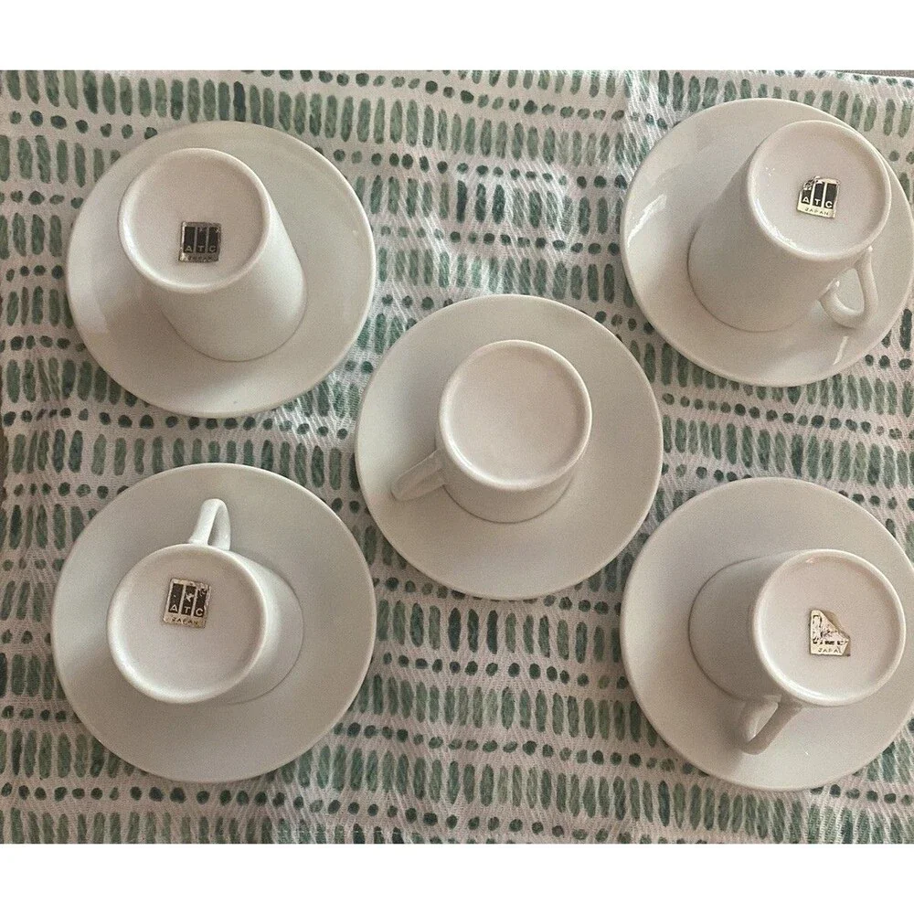 Vintage ATC JAPAN Demitasse Espresso Set 5 Cups & Saucers 1960s Good Condition